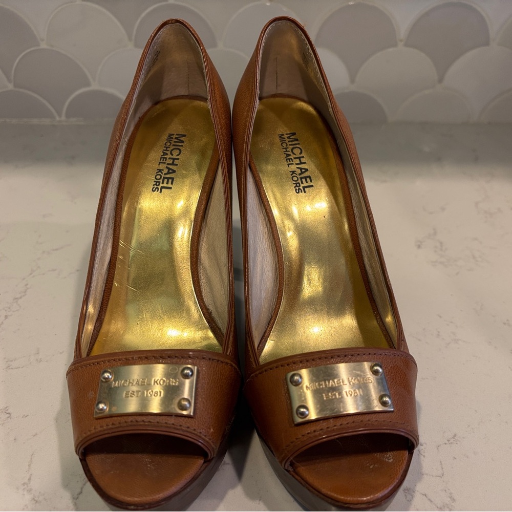 Michael Kors Tan Peep-Toe Heels